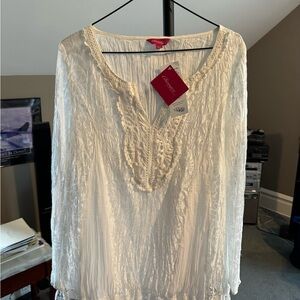 Changes by Together White Lace Ruched Blouse